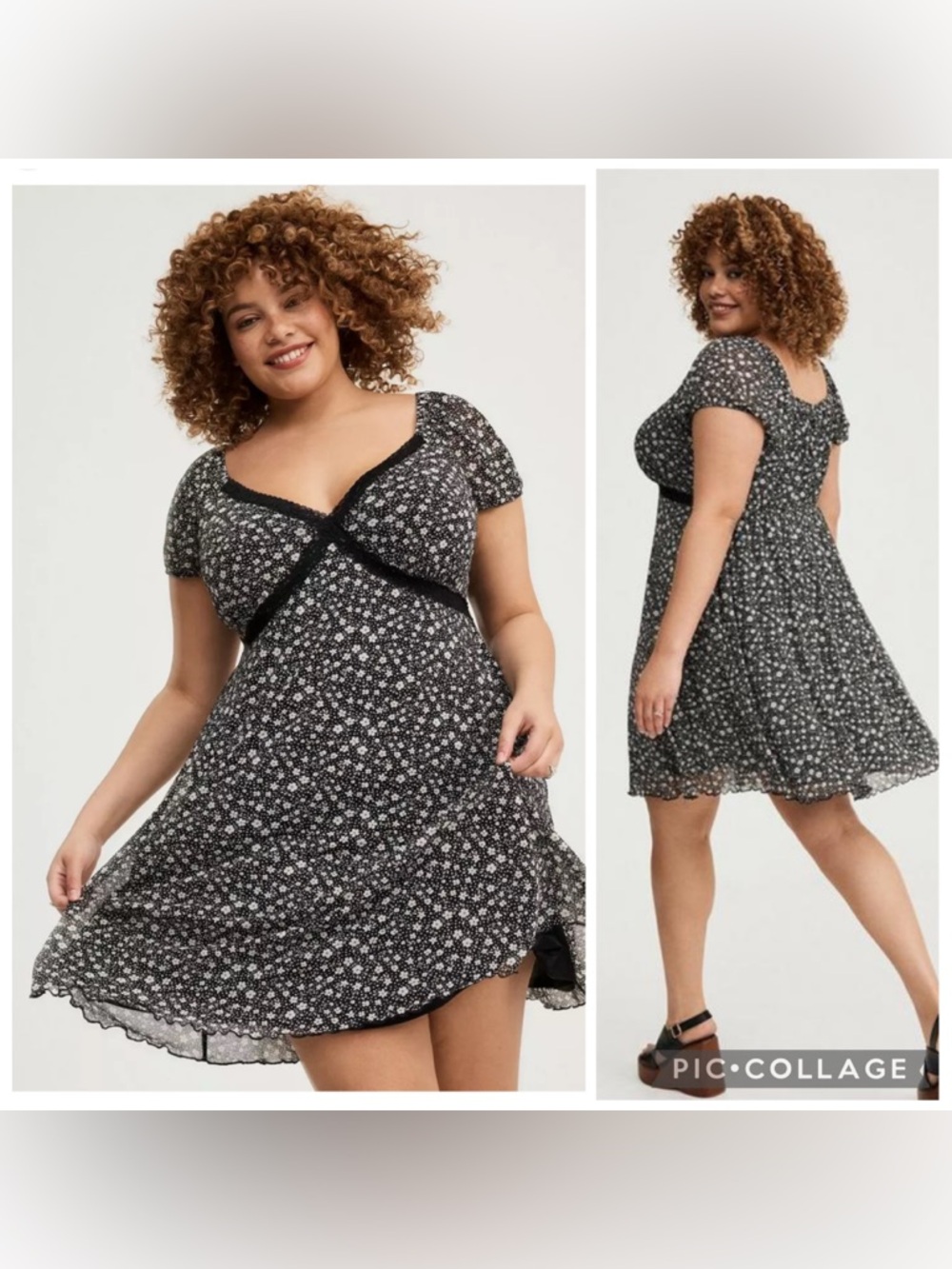 Torrid floral patterned V-neck lace trim and sheer sleeves mini dress size 4X